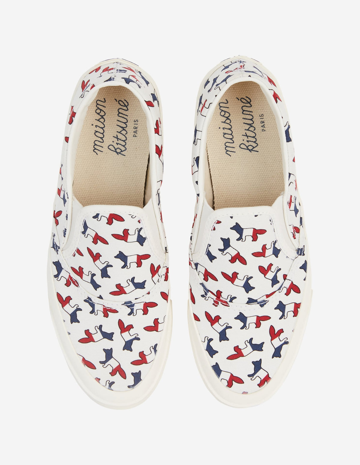  ALL-OVER TRICOLOR FOX SLIP-ON SNEAKERS 