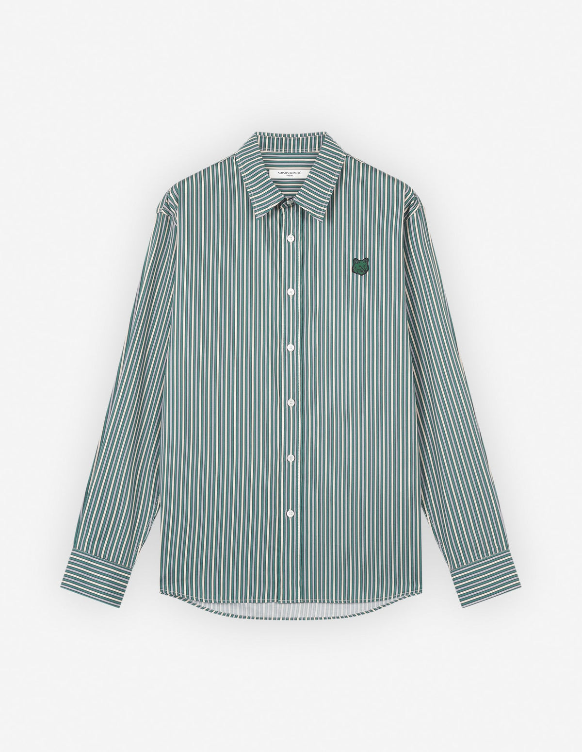  CASUAL SHIRT IN STRIPED WASHED COTTON TWILL WITH BOLD FOX HEAD PATCH