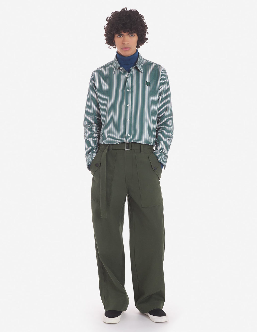  CASUAL SHIRT IN STRIPED WASHED COTTON TWILL WITH BOLD FOX HEAD PATCH