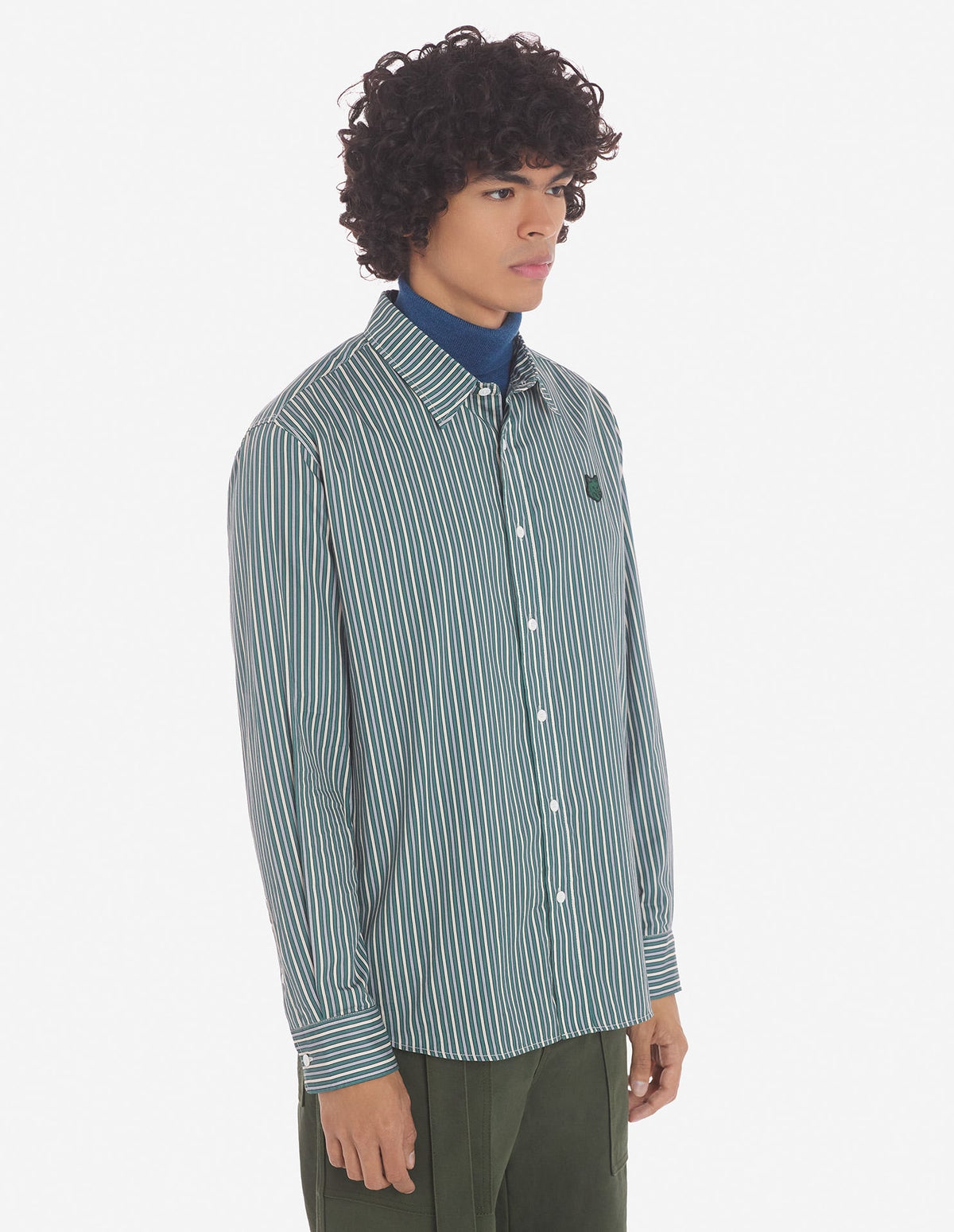  CASUAL SHIRT IN STRIPED WASHED COTTON TWILL WITH BOLD FOX HEAD PATCH