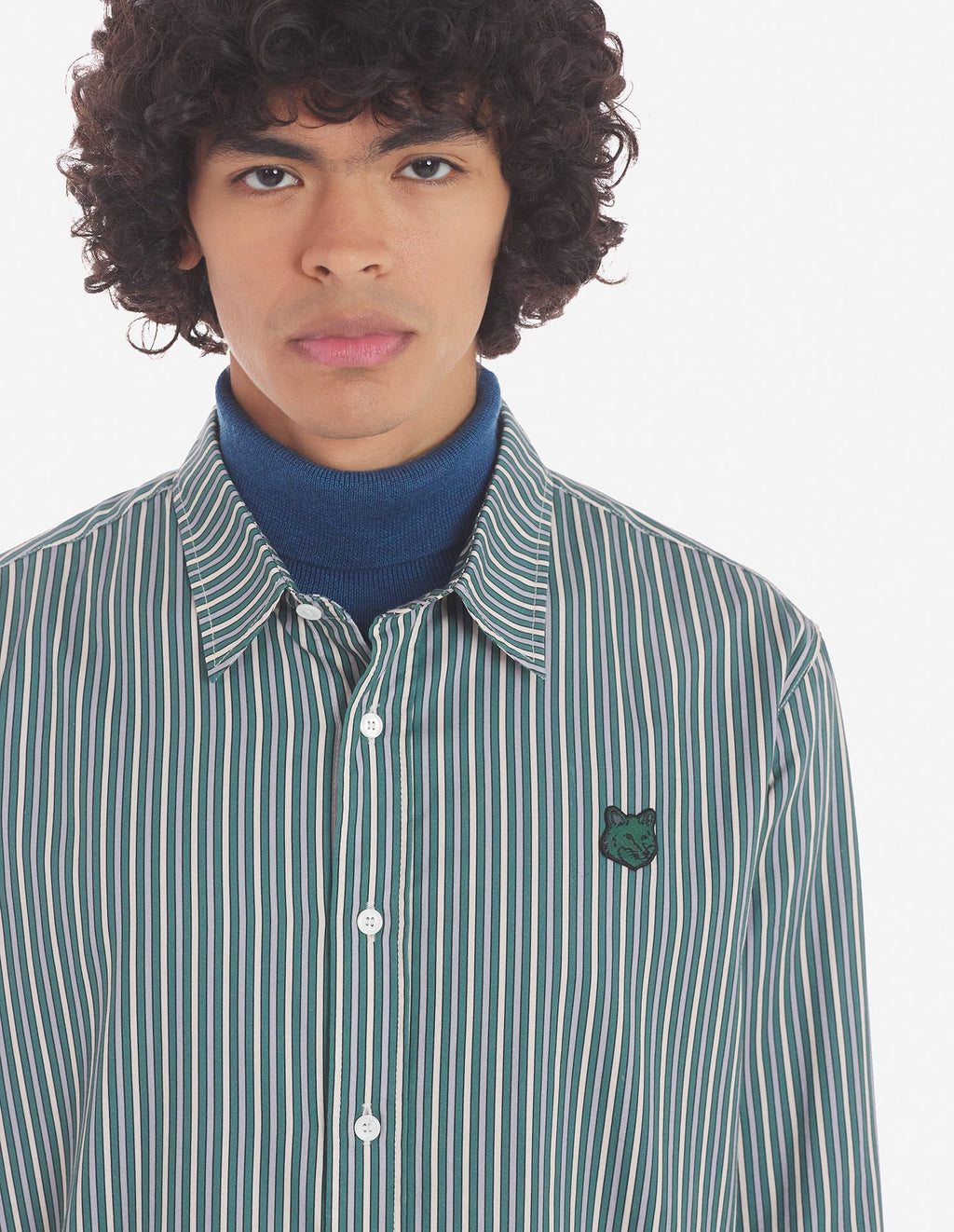  CASUAL SHIRT IN STRIPED WASHED COTTON TWILL WITH BOLD FOX HEAD PATCH