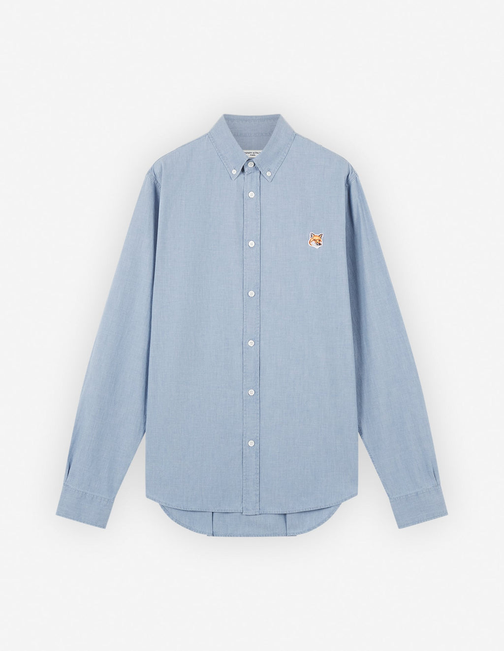  BUTTON DOWN CLASSIC SHIRT WITH INSTITUTIONAL FOXHEAD PATCH IN CHAMBRAY