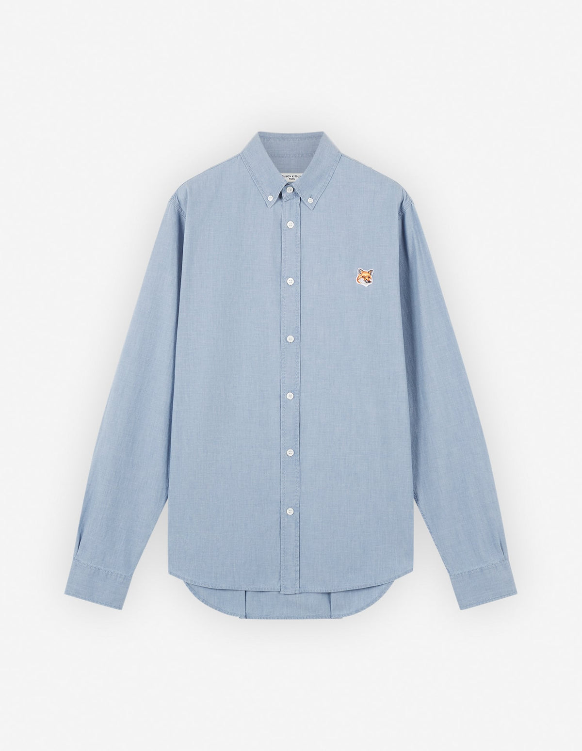  BUTTON DOWN CLASSIC SHIRT WITH INSTITUTIONAL FOXHEAD PATCH IN CHAMBRAY