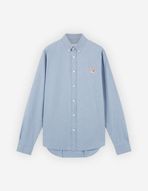  BUTTON DOWN CLASSIC SHIRT WITH INSTITUTIONAL FOXHEAD PATCH IN CHAMBRAY