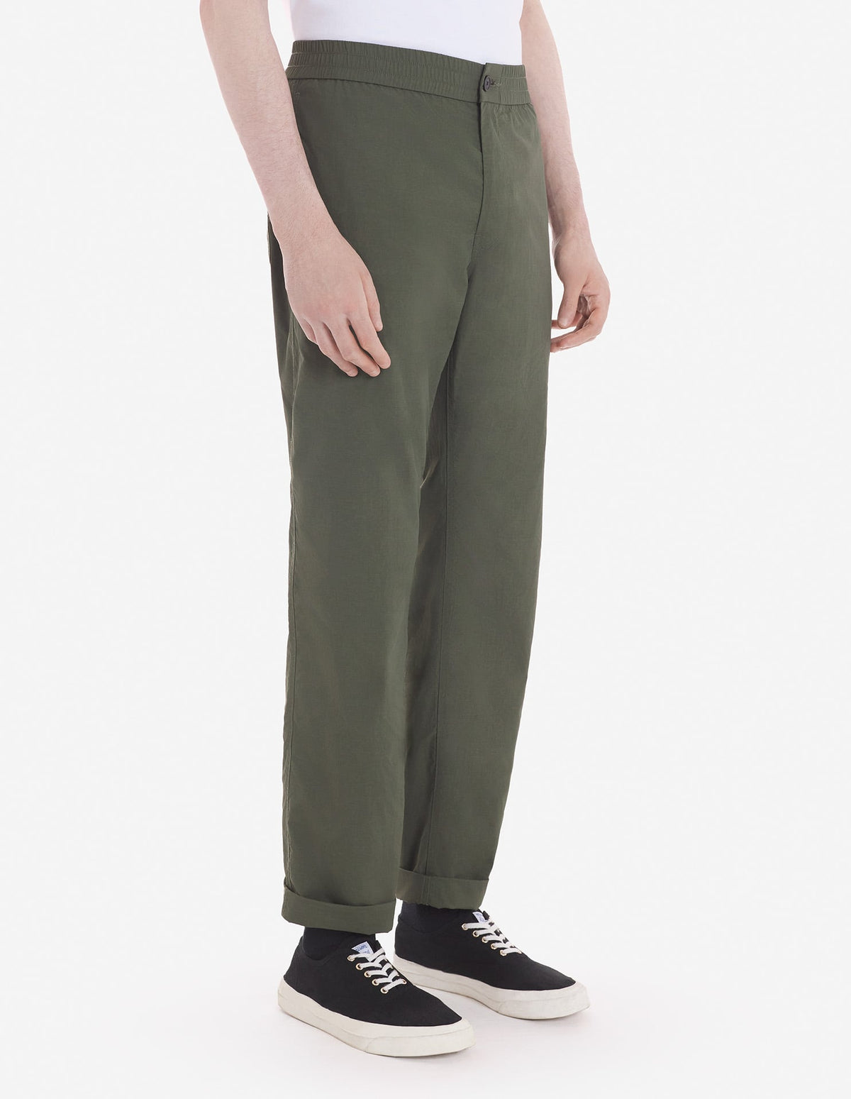  CASUAL STRAIGHT LEG PANTS IN CRISPY NYLON WITH BOLD FOX HEAD PATCH