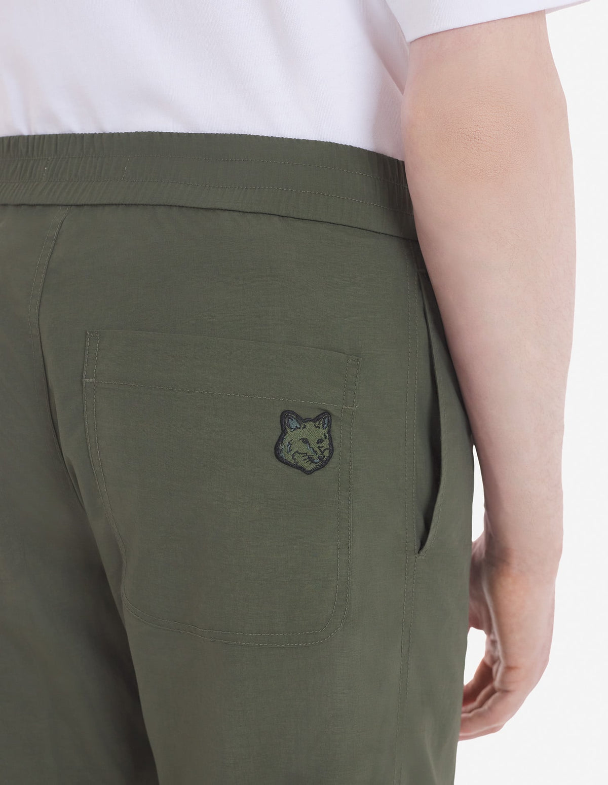  CASUAL STRAIGHT LEG PANTS IN CRISPY NYLON WITH BOLD FOX HEAD PATCH