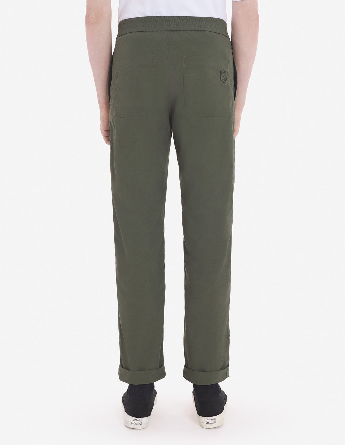  CASUAL STRAIGHT LEG PANTS IN CRISPY NYLON WITH BOLD FOX HEAD PATCH