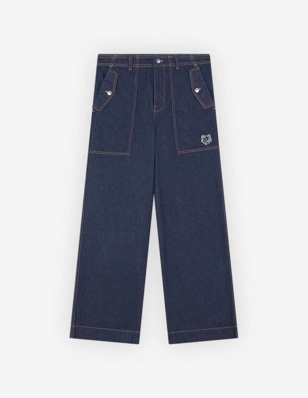  WORKWEAR PANTS IN WASHED DENIM WITH FOX HEAD PATCH