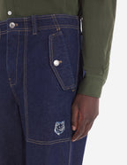  WORKWEAR PANTS IN WASHED DENIM WITH FOX HEAD PATCH