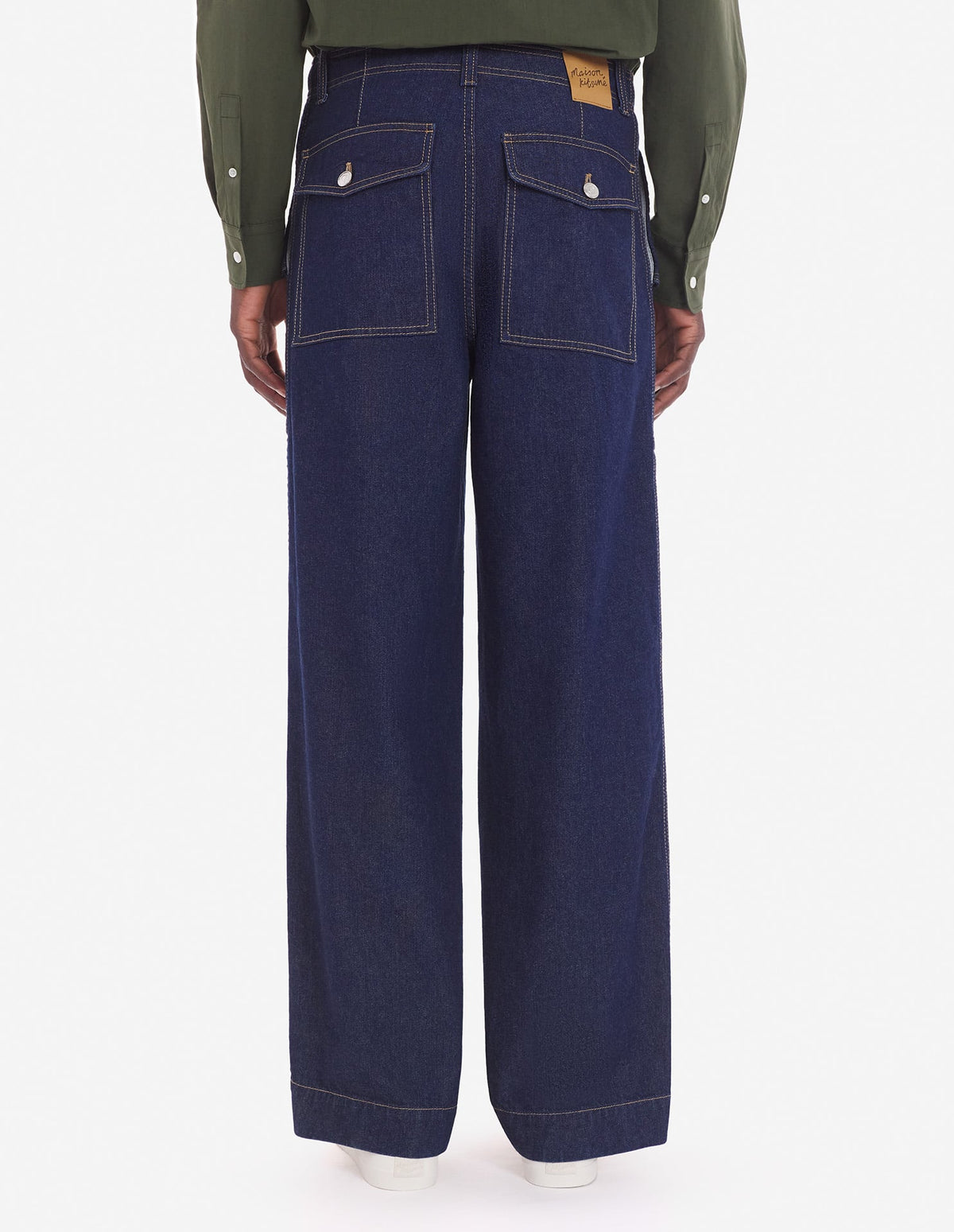  WORKWEAR PANTS IN WASHED DENIM WITH FOX HEAD PATCH