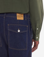  WORKWEAR PANTS IN WASHED DENIM WITH FOX HEAD PATCH