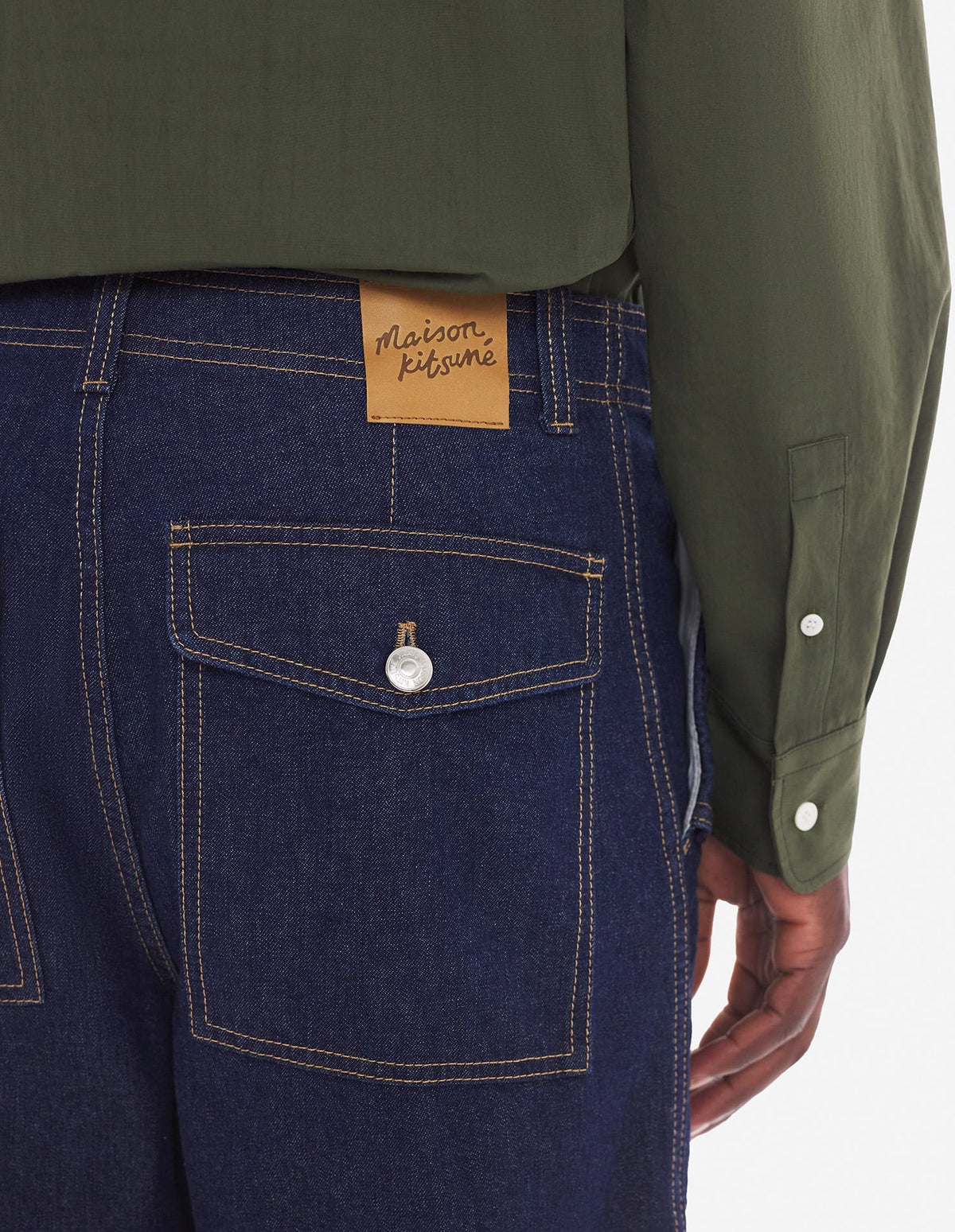  WORKWEAR PANTS IN WASHED DENIM WITH FOX HEAD PATCH