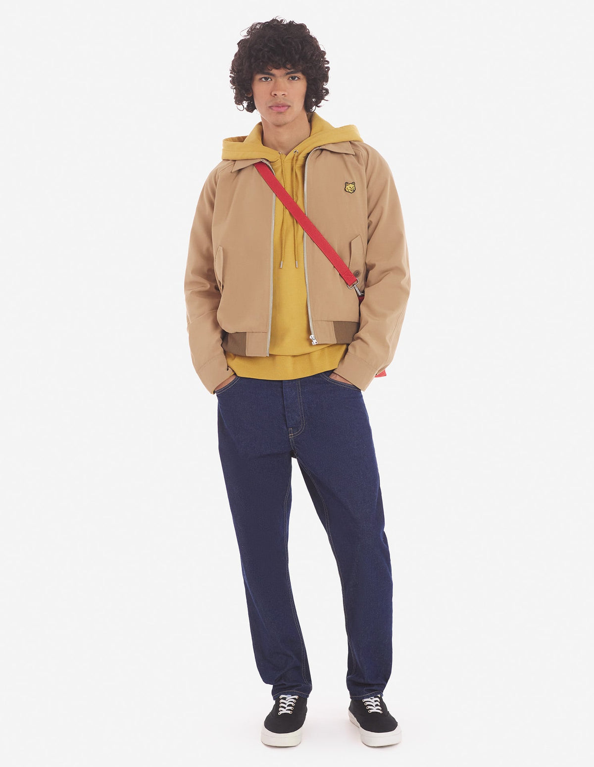  HARRINGTON JACKET IN TECHNICAL COTTON GABARDINEWITH BOLD FOX HEAD PATCH