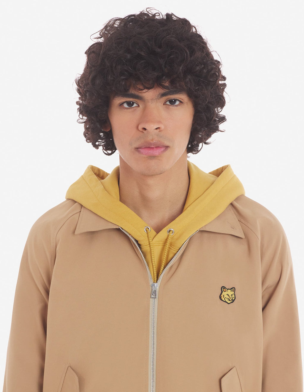  HARRINGTON JACKET IN TECHNICAL COTTON GABARDINEWITH BOLD FOX HEAD PATCH