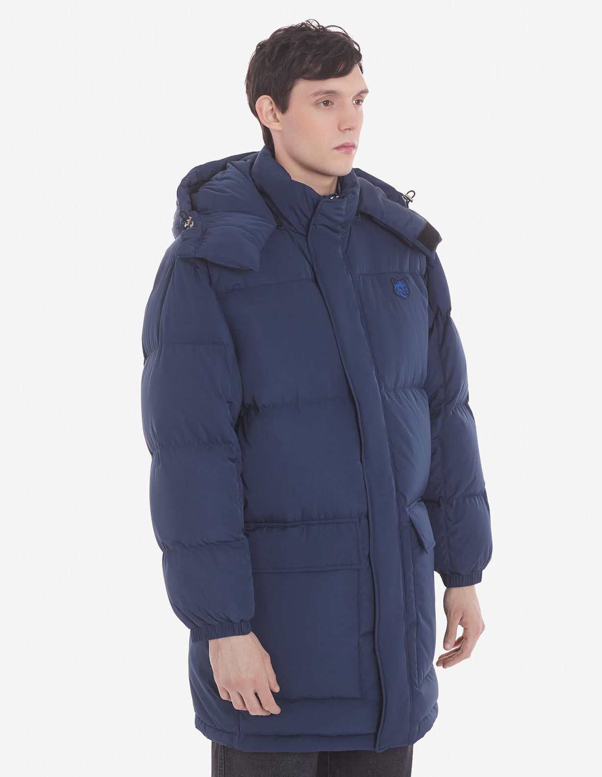  HOODED LONG PUFFER IN NYLON WITH BOLD FOX HEAD PATCH