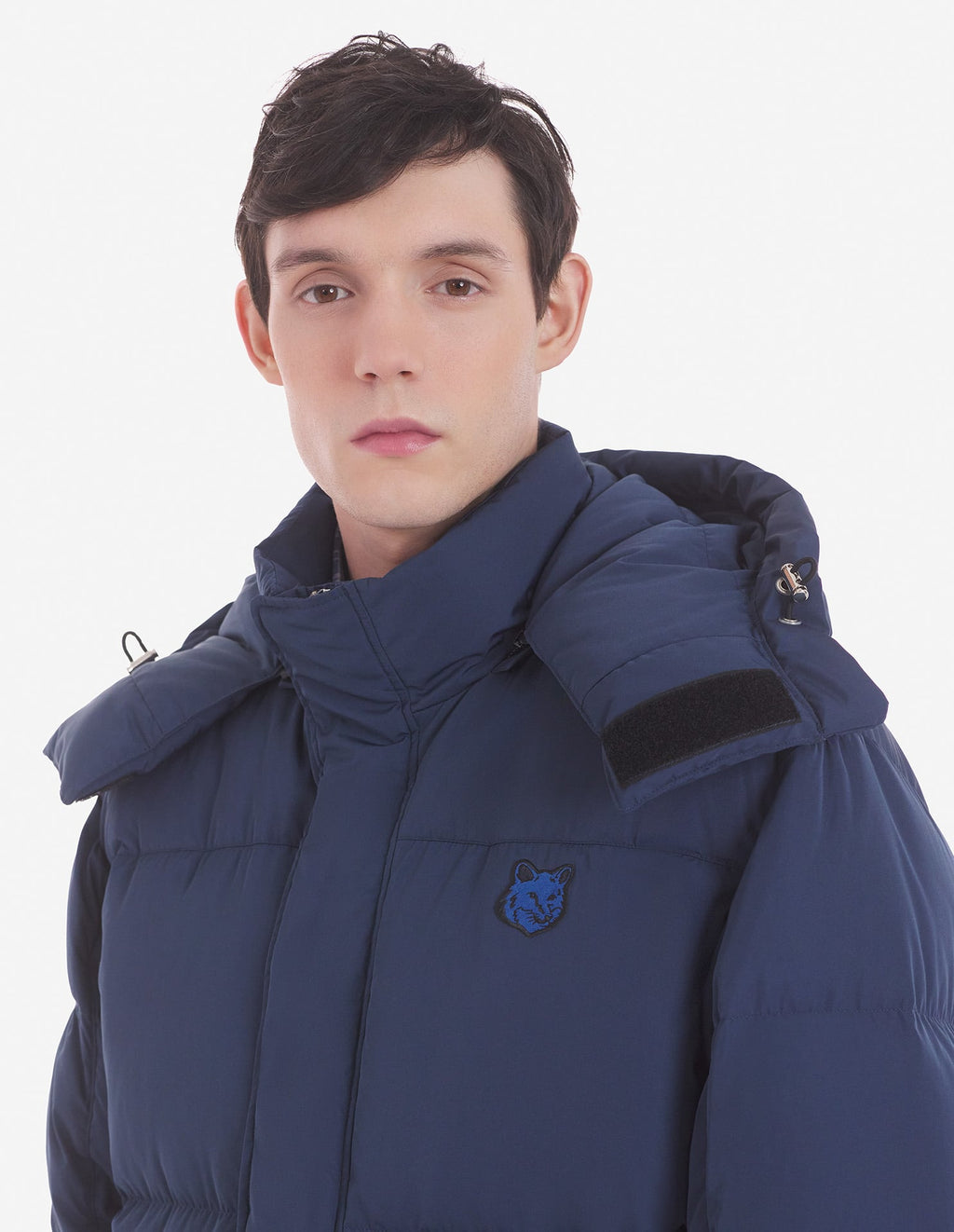  HOODED LONG PUFFER IN NYLON WITH BOLD FOX HEAD PATCH