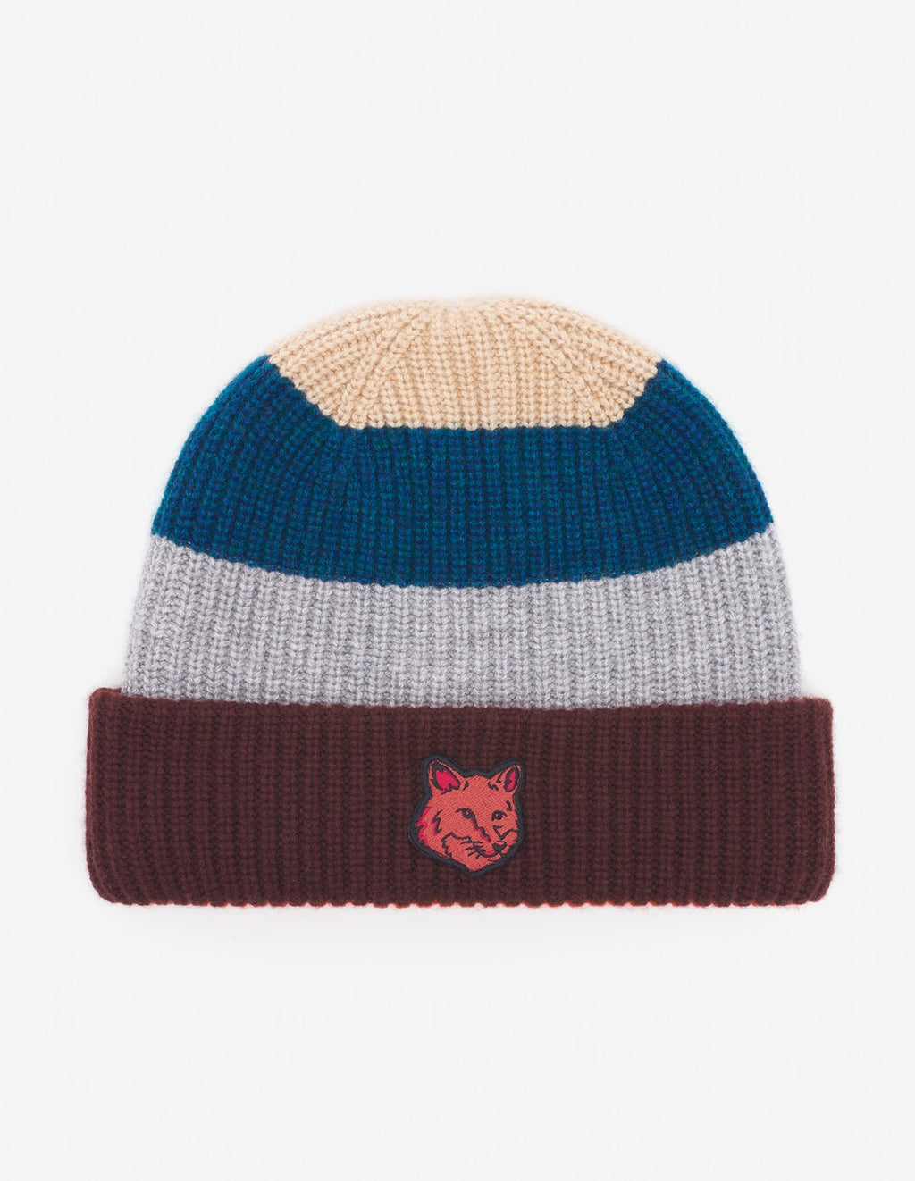  TONAL FOX HEAD PATCH STRIPED PREPPY BEANIE