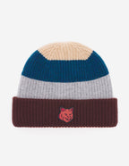  TONAL FOX HEAD PATCH STRIPED PREPPY BEANIE