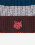  TONAL FOX HEAD PATCH STRIPED PREPPY BEANIE