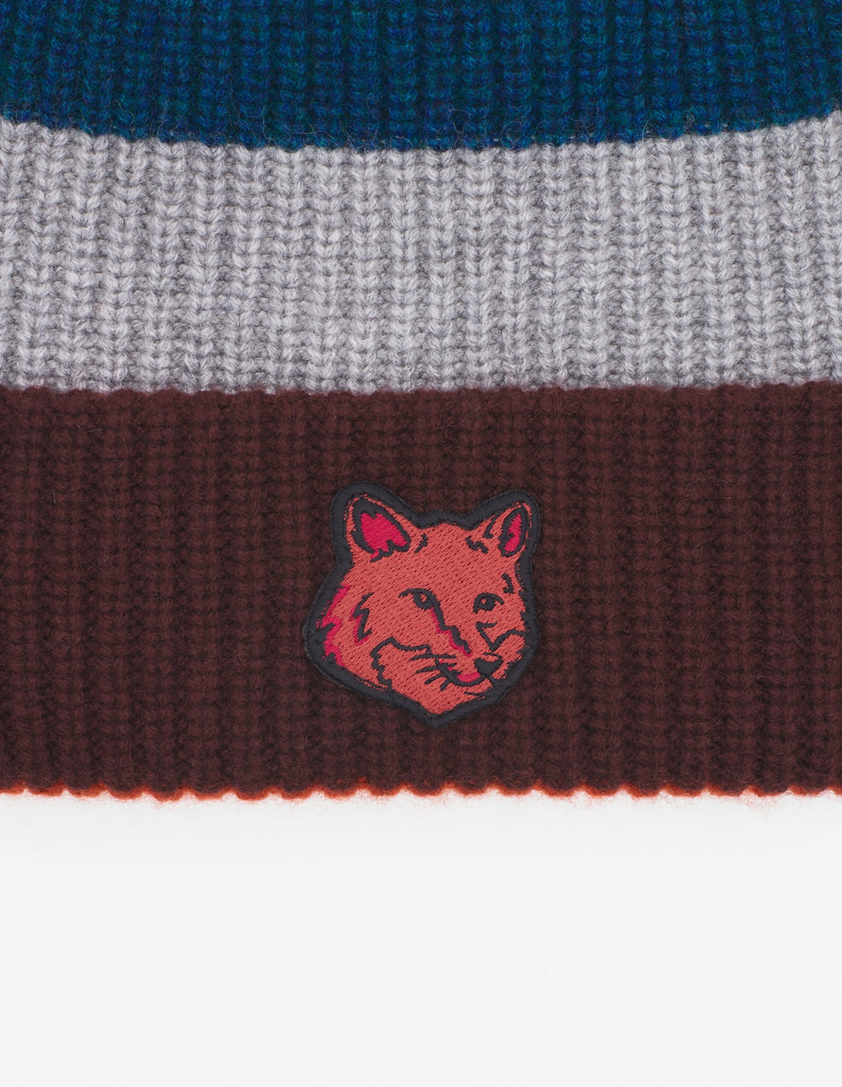  TONAL FOX HEAD PATCH STRIPED PREPPY BEANIE