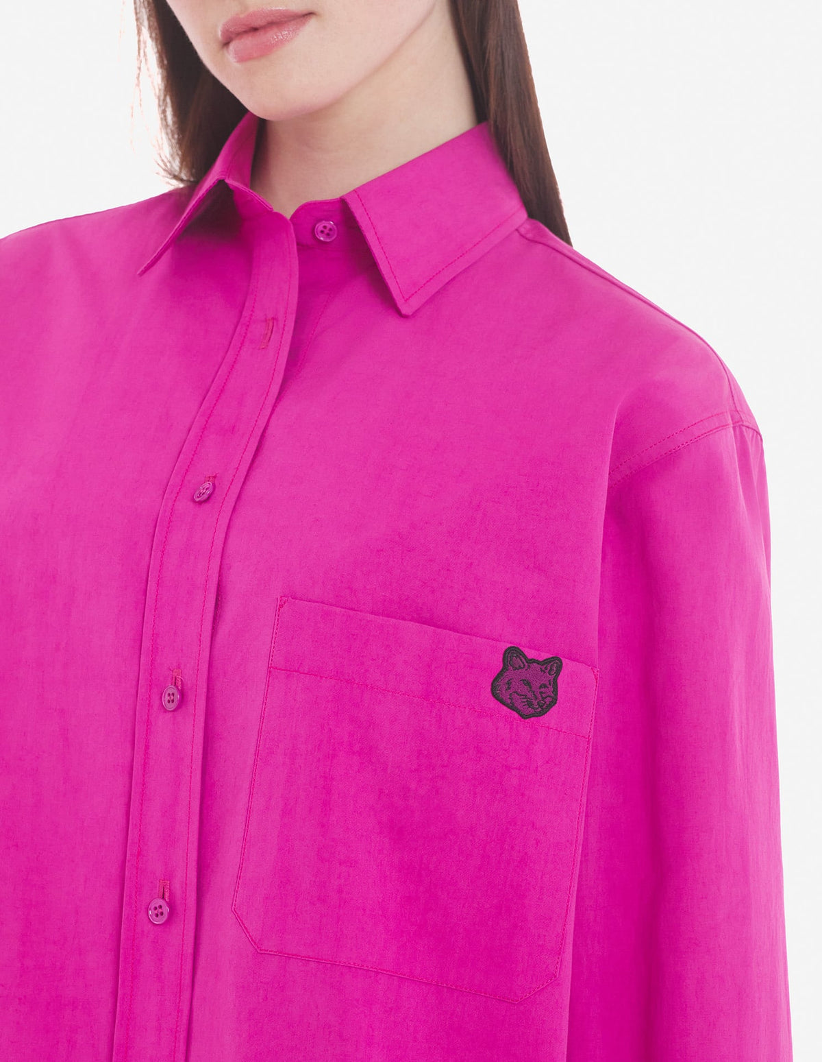  CASUAL SHIRT WITH CHEST POCKET AND BOLD FOX HEAD PATCH IN COTTON POPLIN