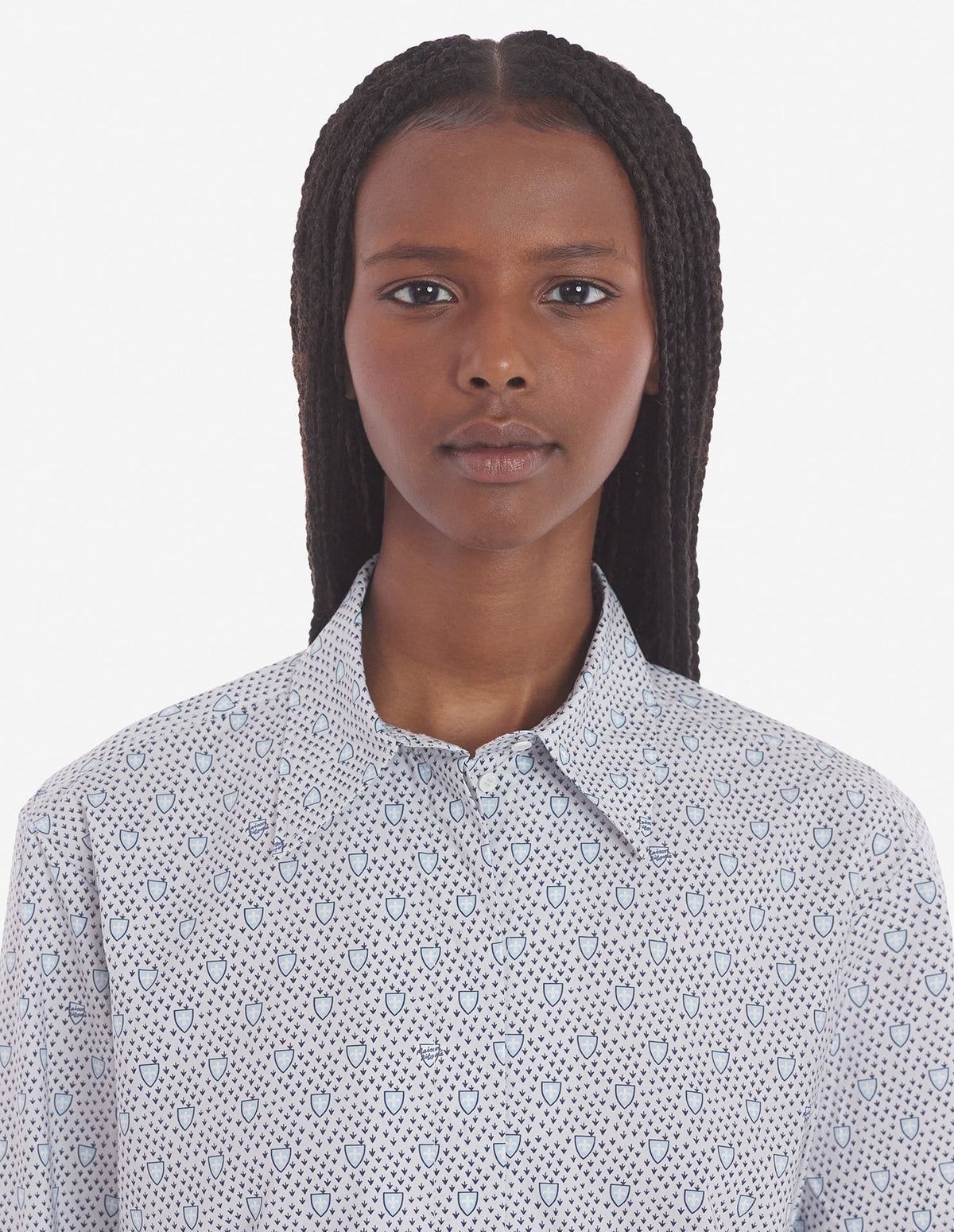  BOXY SHIRT WITH CONCEALED PLACKET IN SHIELD PRINT