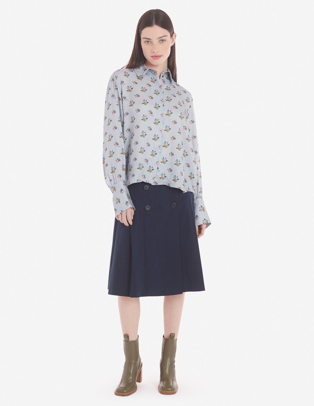  BOXY SHIRT WITH CONCEALED PLACKET IN FLORAL PRINT