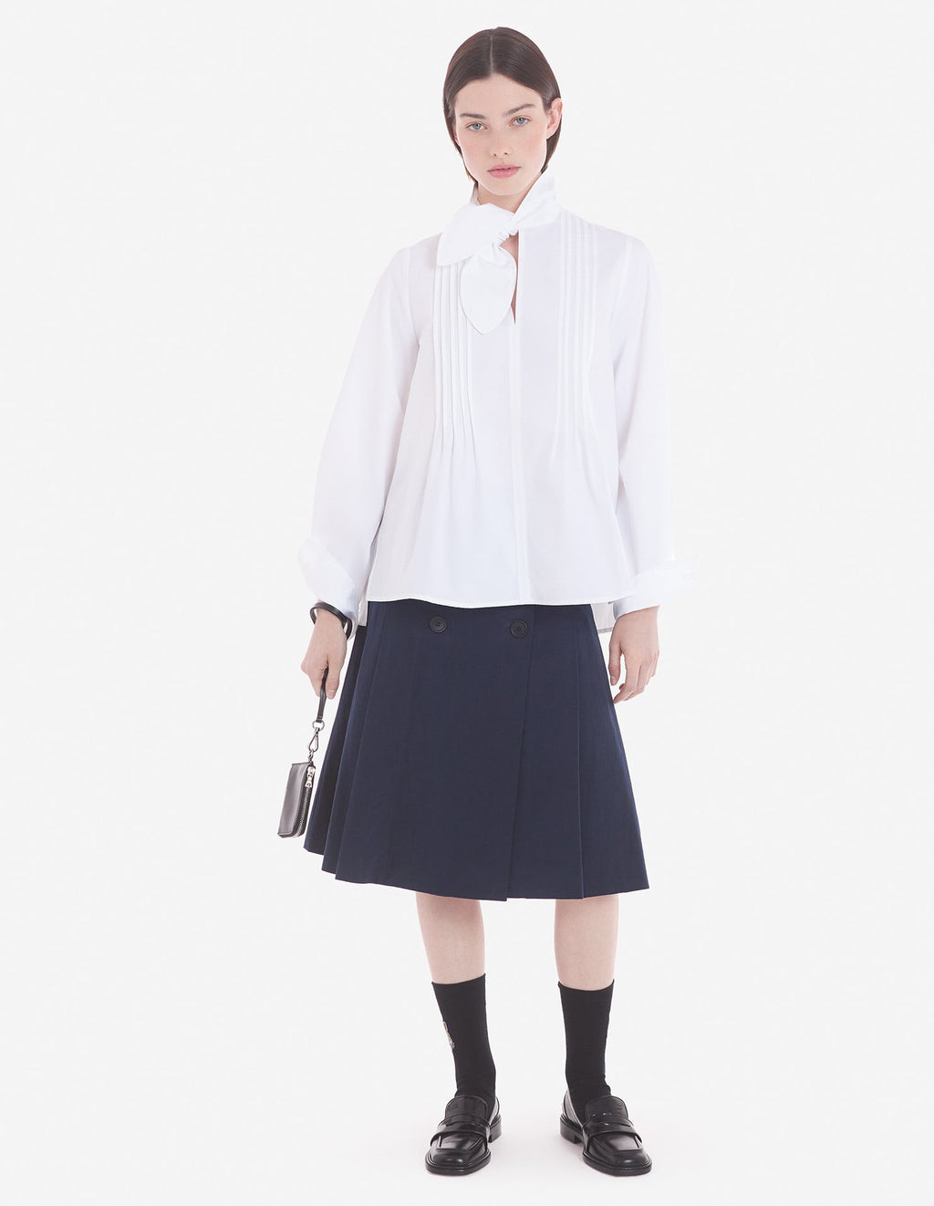  SCARF L/S BLOUSE WITH GATHERING DETAILS IN COTTON