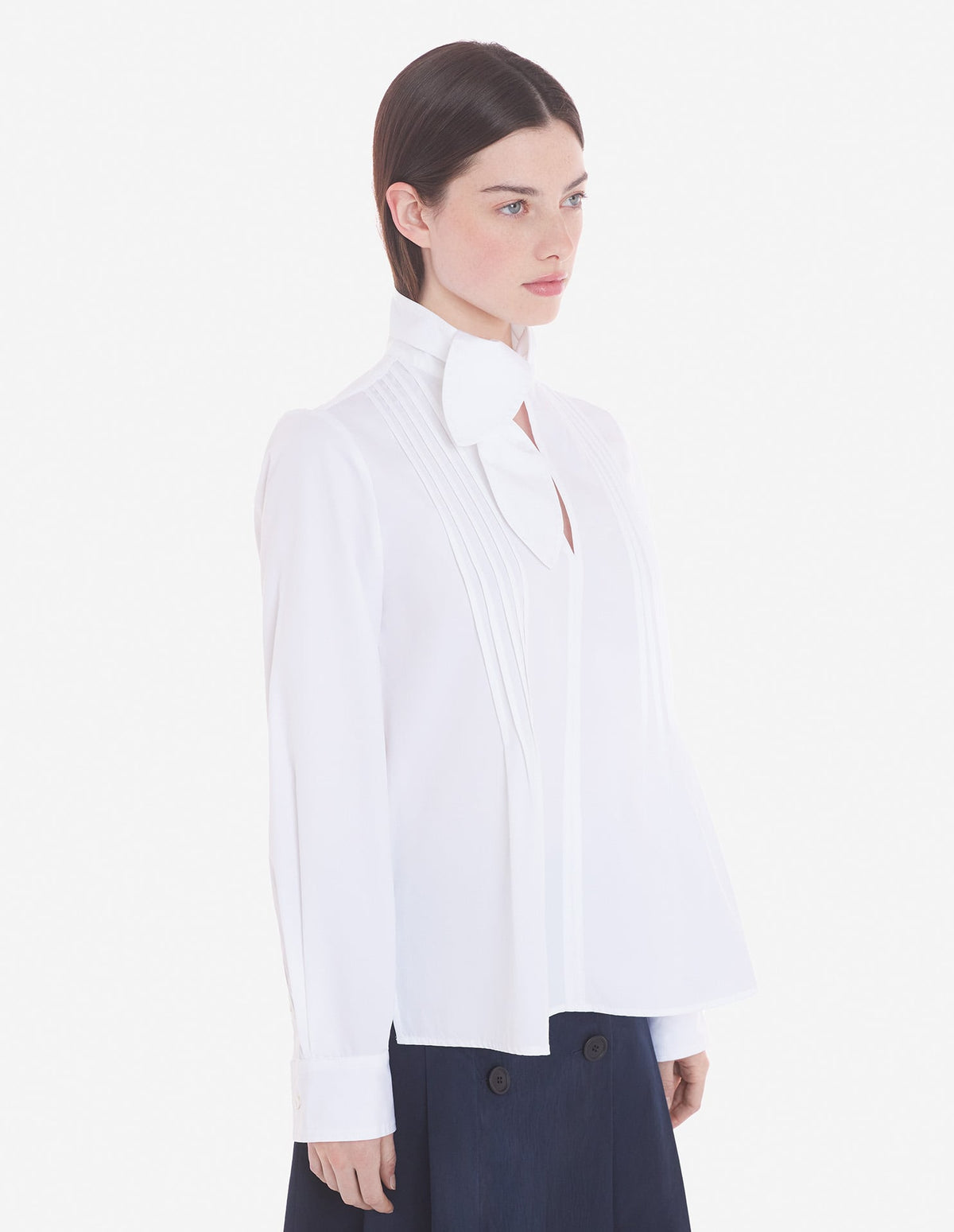  SCARF L/S BLOUSE WITH GATHERING DETAILS IN COTTON