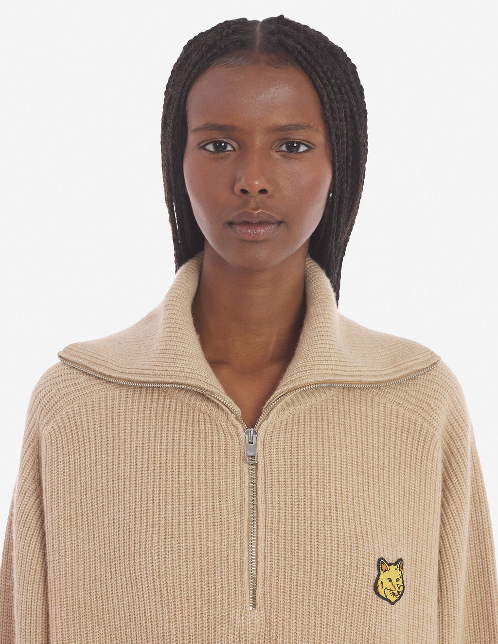  BOLD FOX HEAD PATCH HALF ZIP RIBBED JUMPER