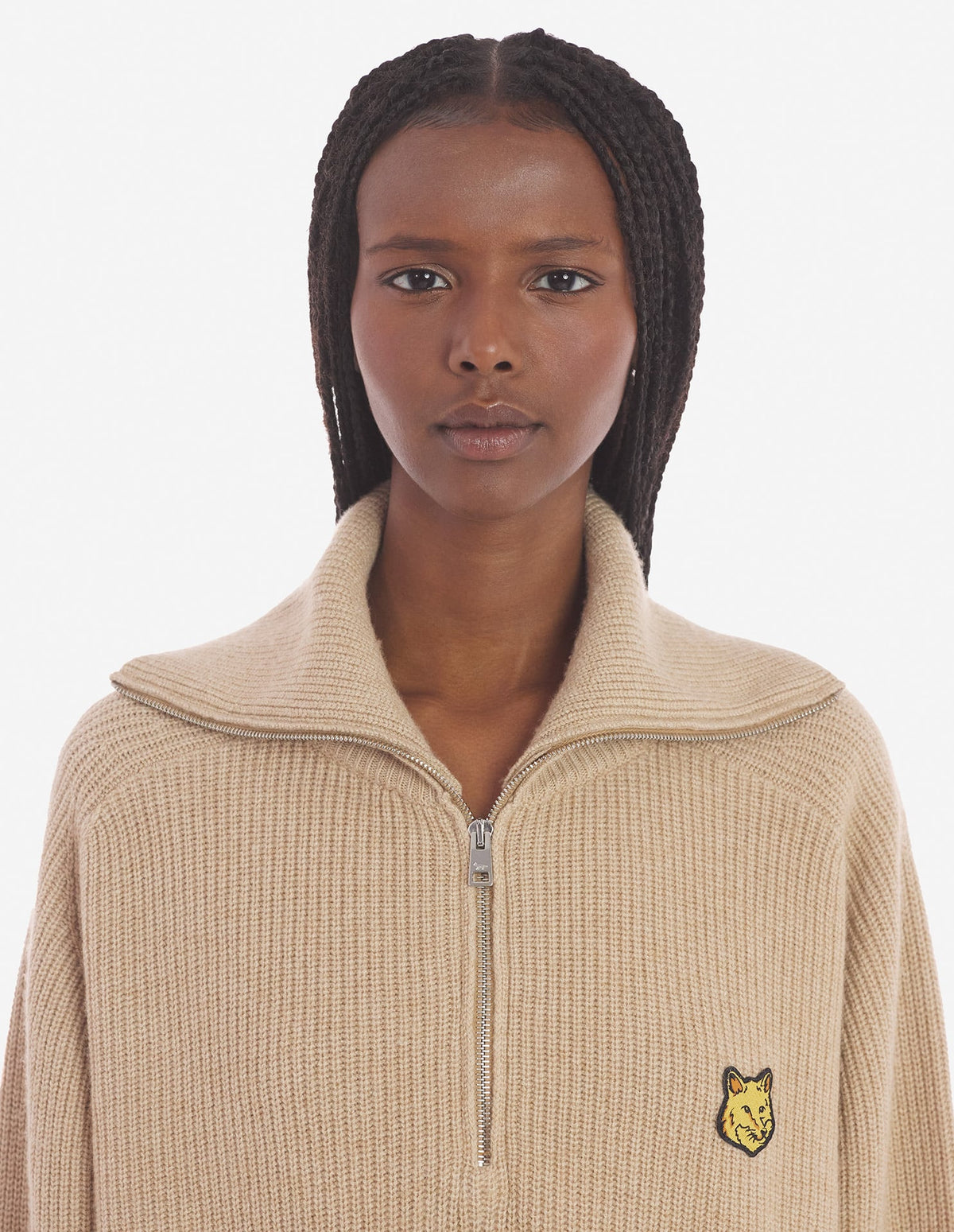  BOLD FOX HEAD PATCH HALF ZIP RIBBED JUMPER
