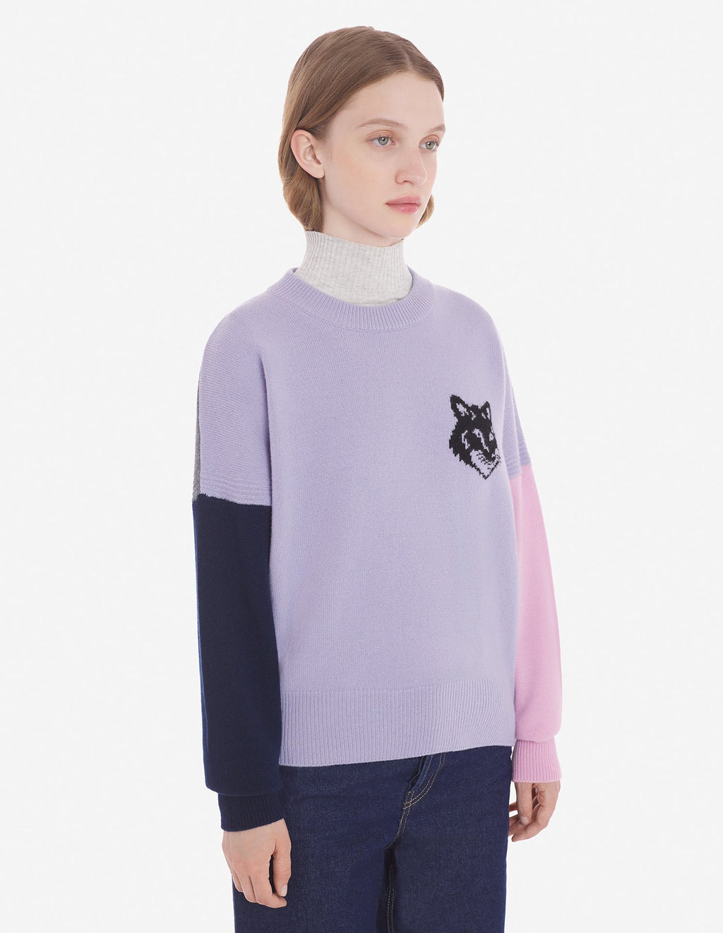  FOX HEAD INTARSIA COMFORT JUMPER IN COLOUR BLOCK
