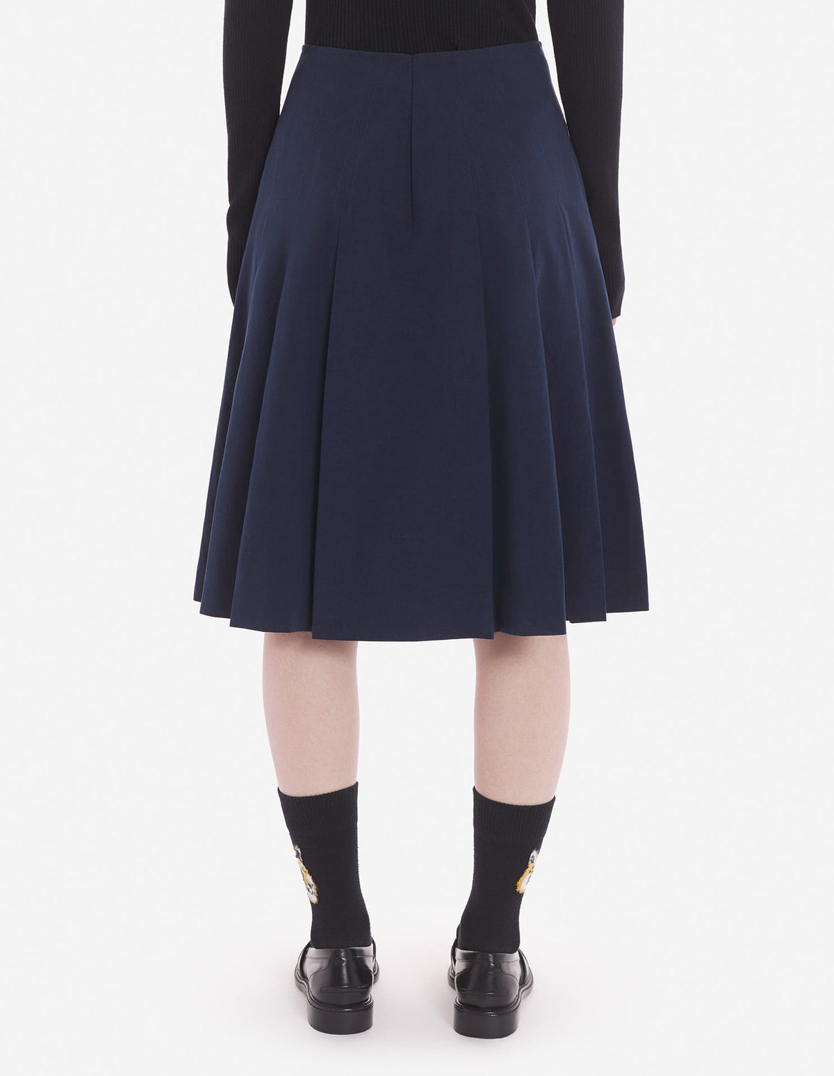  KNEE PLEATED WRAP SKIRT IN COTTON POPLIN
