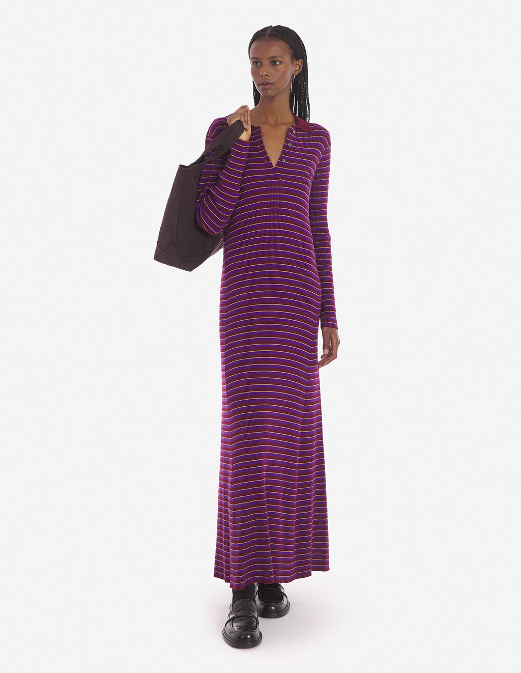  TONAL FOX HEAD PATCH FINE RIBBED DRESS WITH STRIPE