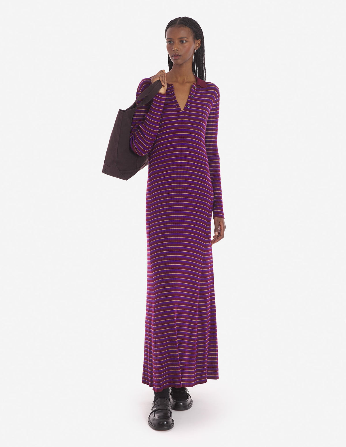  TONAL FOX HEAD PATCH FINE RIBBED DRESS WITH STRIPE