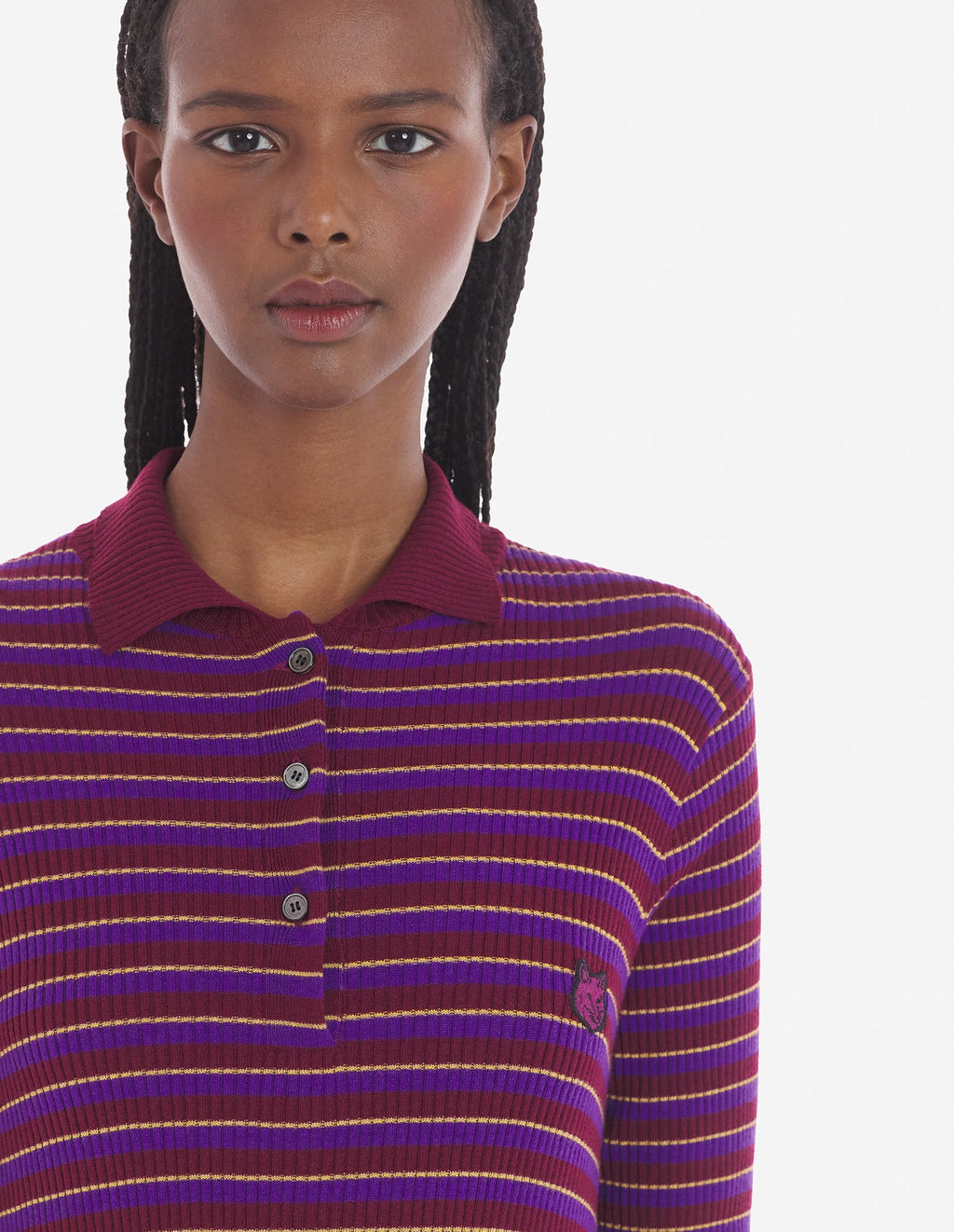  TONAL FOX HEAD PATCH FINE RIBBED DRESS WITH STRIPE