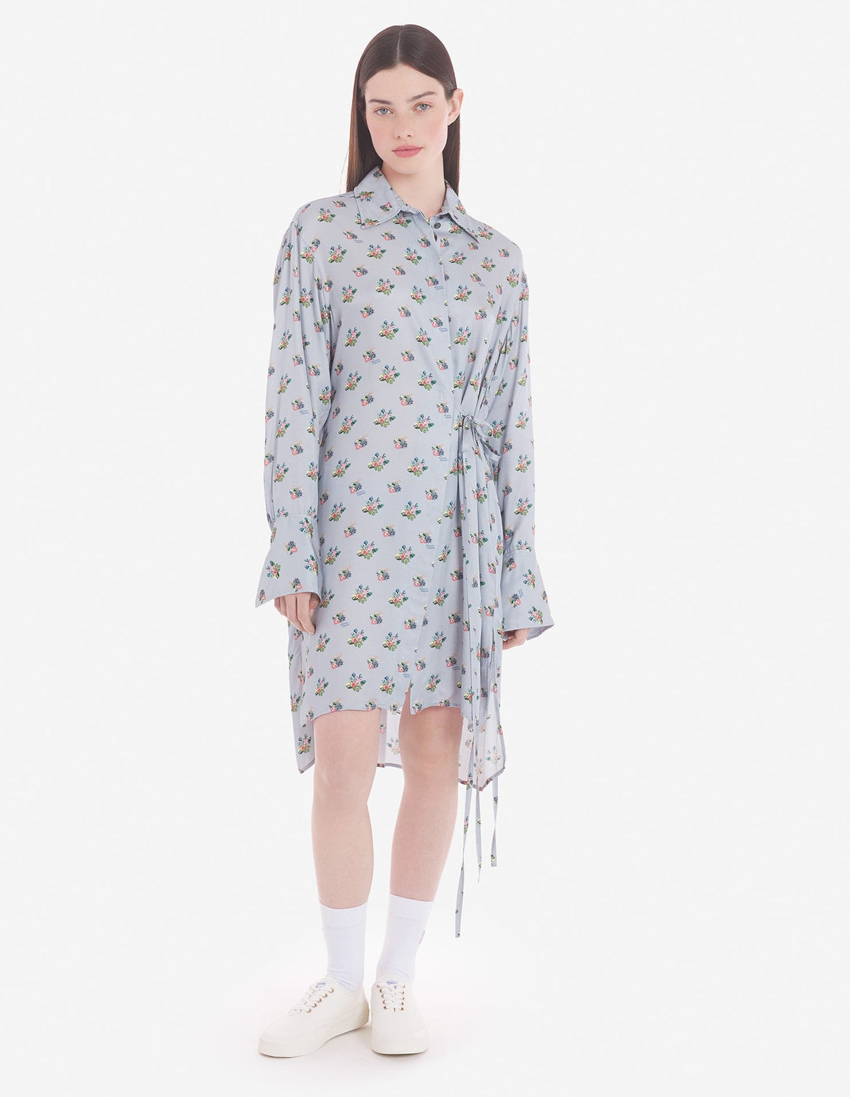  KNEE SHIRT DRESS IN FLORAL PRINTED VISCOSE TWILL