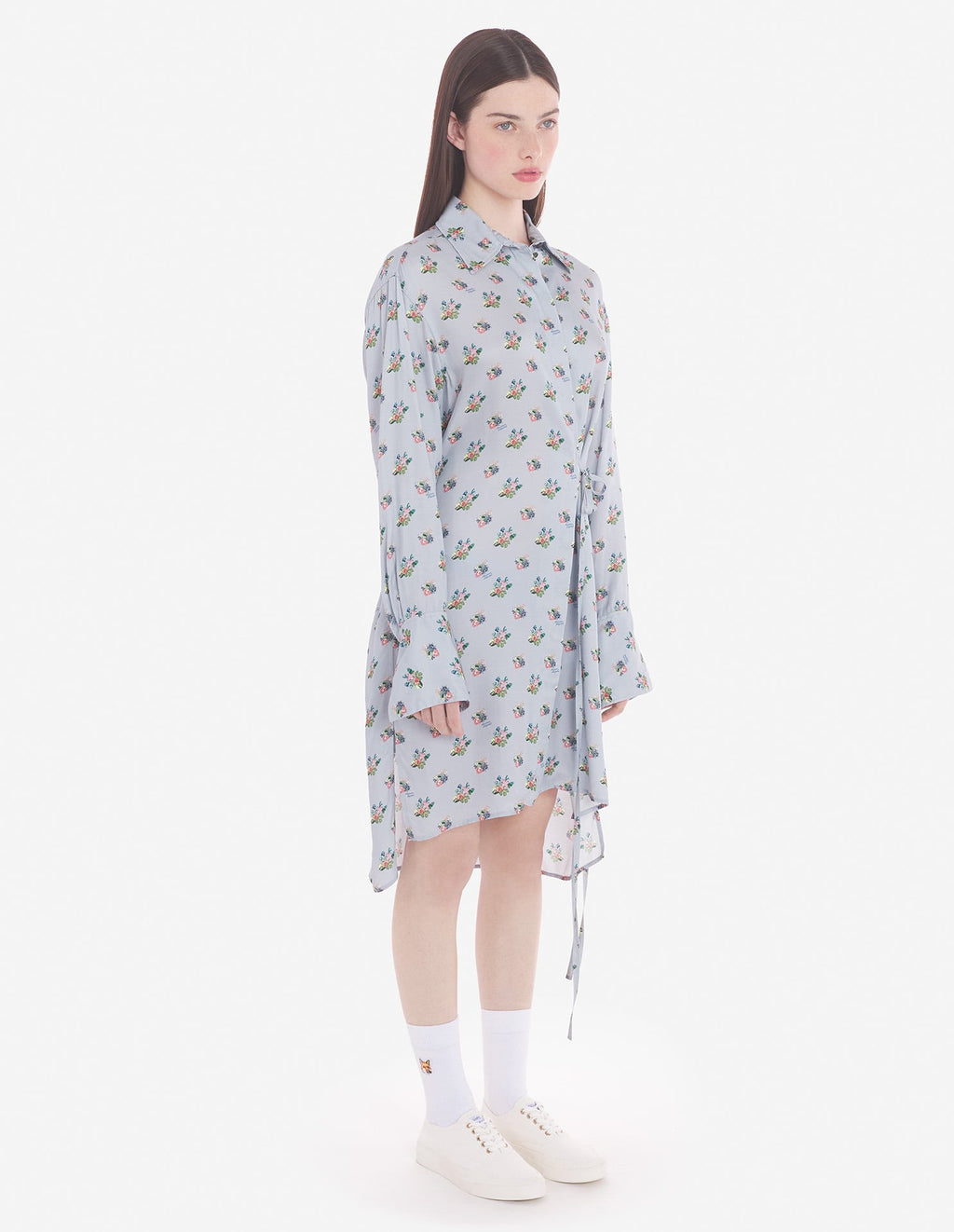  KNEE SHIRT DRESS IN FLORAL PRINTED VISCOSE TWILL