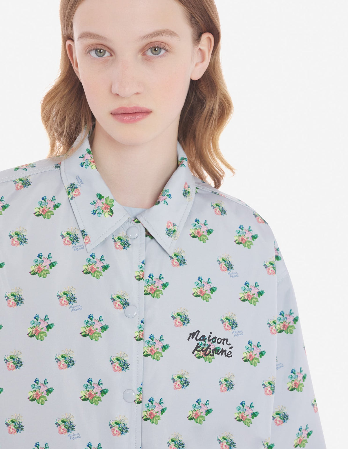  COACH JACKET IN FLORAL PRINTED NYLON WITH LOGO HANDWRITING